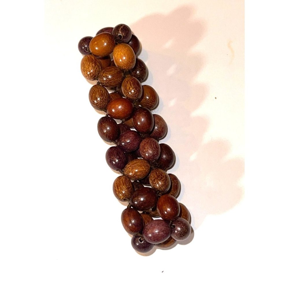 Vintage Woven Wood Bead Bracelet Fun Retro Pattern Unisex Jewelry - Picture 6 of 7